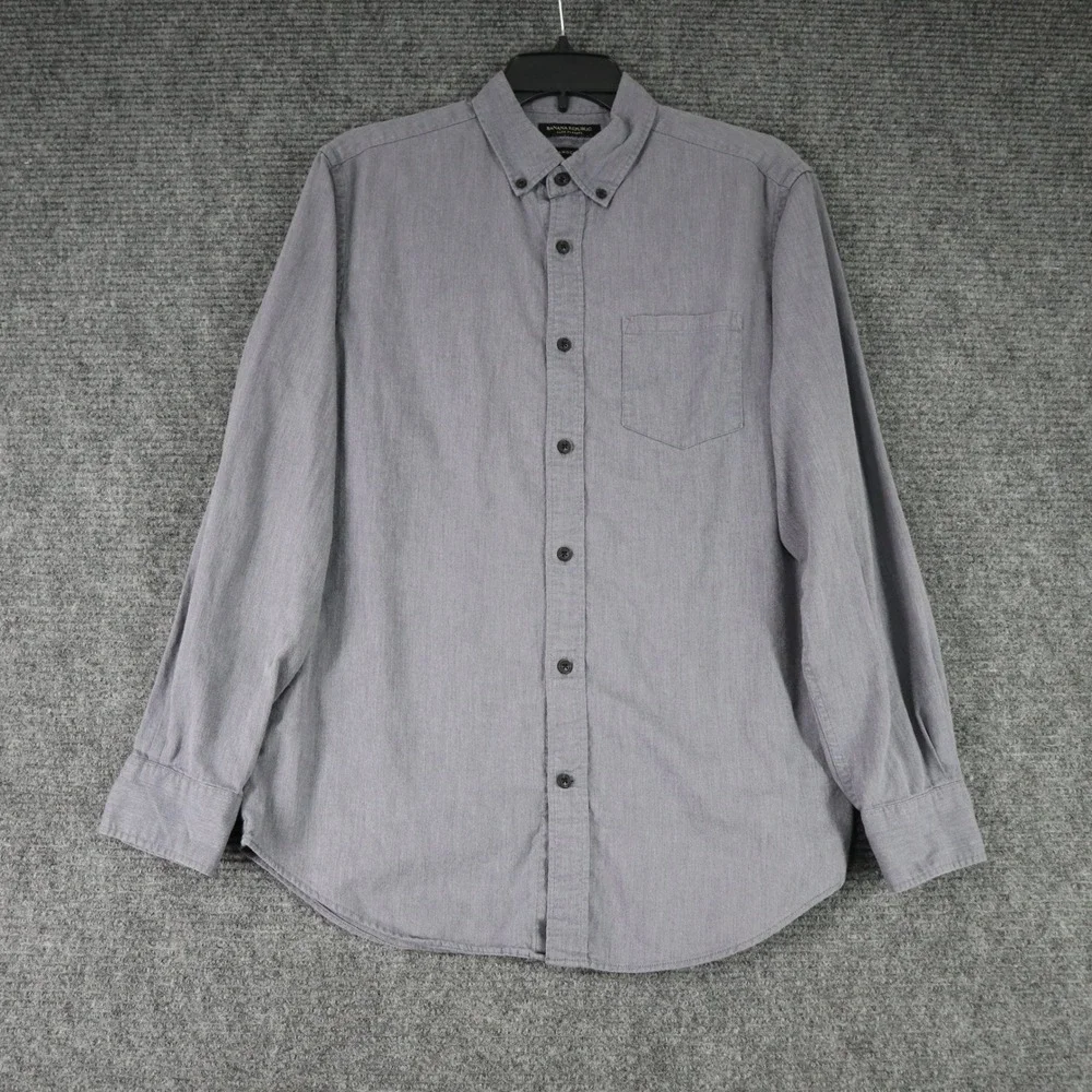 Banana Republic Luxe Flannel Shirt Mens M Camden Fit Grey Cotton Business Casual